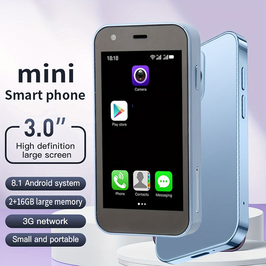 Mini Smartphone, The World's Smallest Cell Phone 3.0 Inch Android Small Phone Quad Core 2G+16G 5.0MP Dual SIM High Definition Mini Phones Unlocked 3G Mobile Phone (Blue)