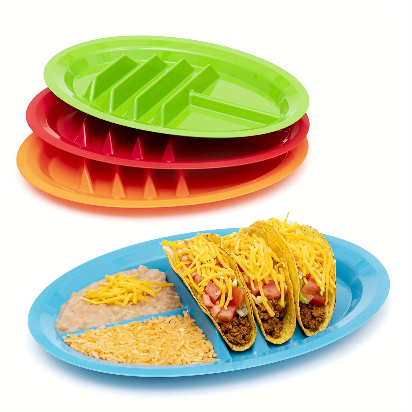 1pc/4pcs, Fiesta Serving Plates/Trays Set With Stand Up Holder For Soft And Hard Shell Tacos, Plastic, Use For Taco Nights And Bar, Microwave Safe