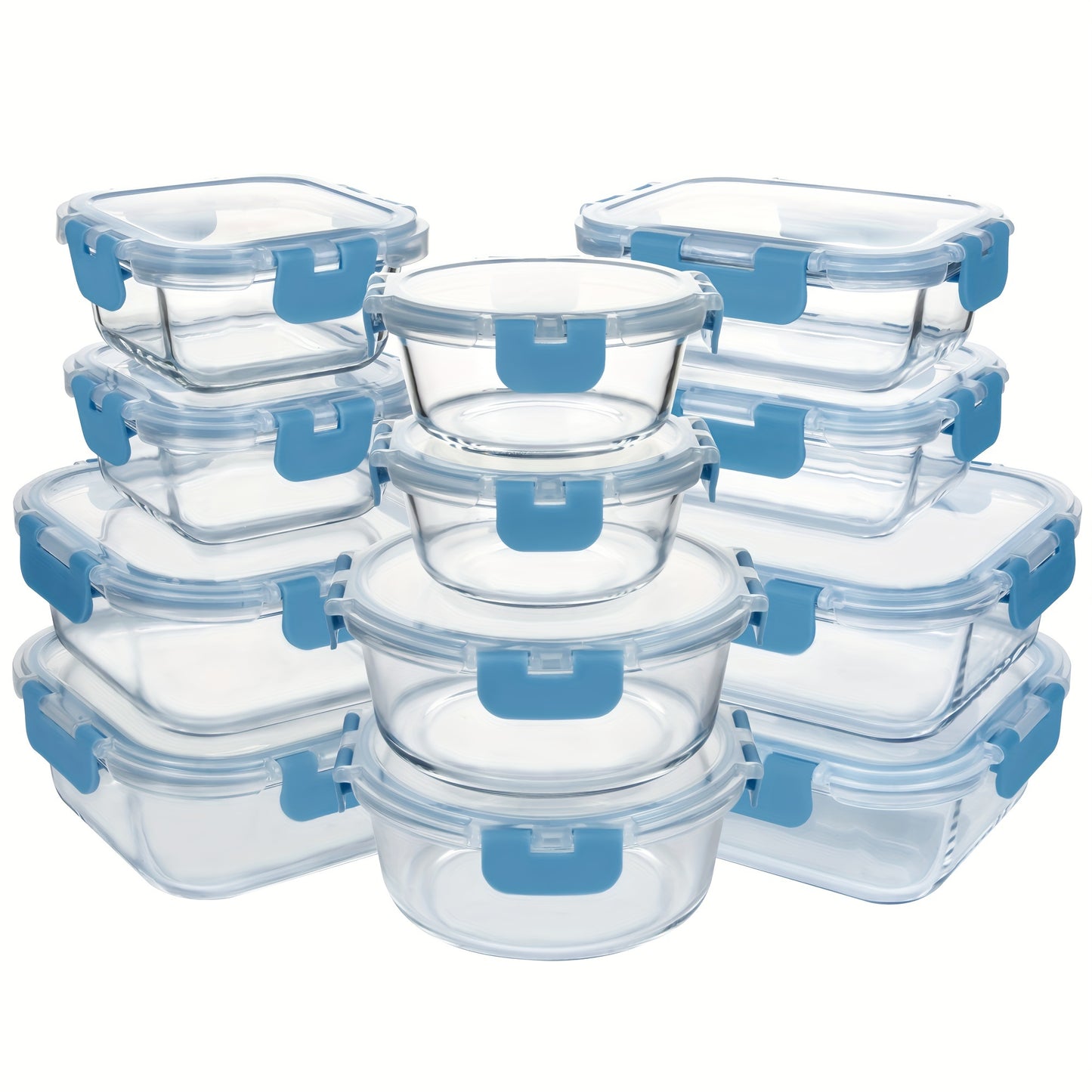 24-Piece Premium Glass Food Storage Containers Set - Airtight, Stackable, Microwave-Safe, and BPA-Free with Lids for Fresh Meal Prep and Leftovers - Space-Saving Design for Kitchen Organization