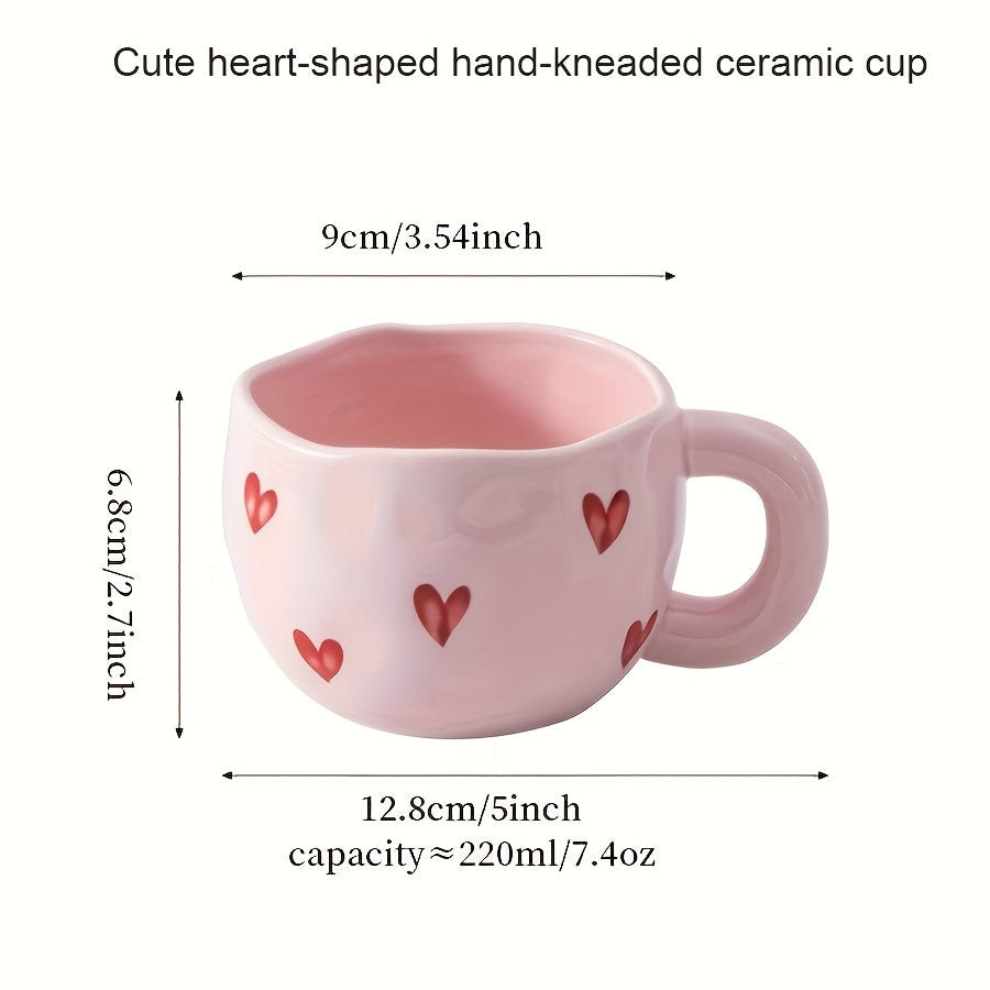 1pc Ceramic Coffee Mug with Red Heart Design, 7.4oz/220ml, Insulated, Reusable Cup for Latte, Tea, Milk - Machine Washable, Dishwasher & Microwave Safe for Home and Office Use, Coffee Cup
