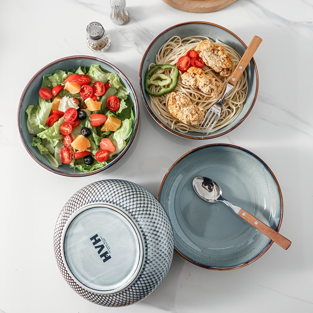 4pcs HVH 8.5 Inch Large Pasta Bowls Set, 46oz Big Salad Bowl Set Of 4, Shallow Bowls, Ceramic Plates Set, Ceramic Bowls Set Microwave And Dishwasher Safe