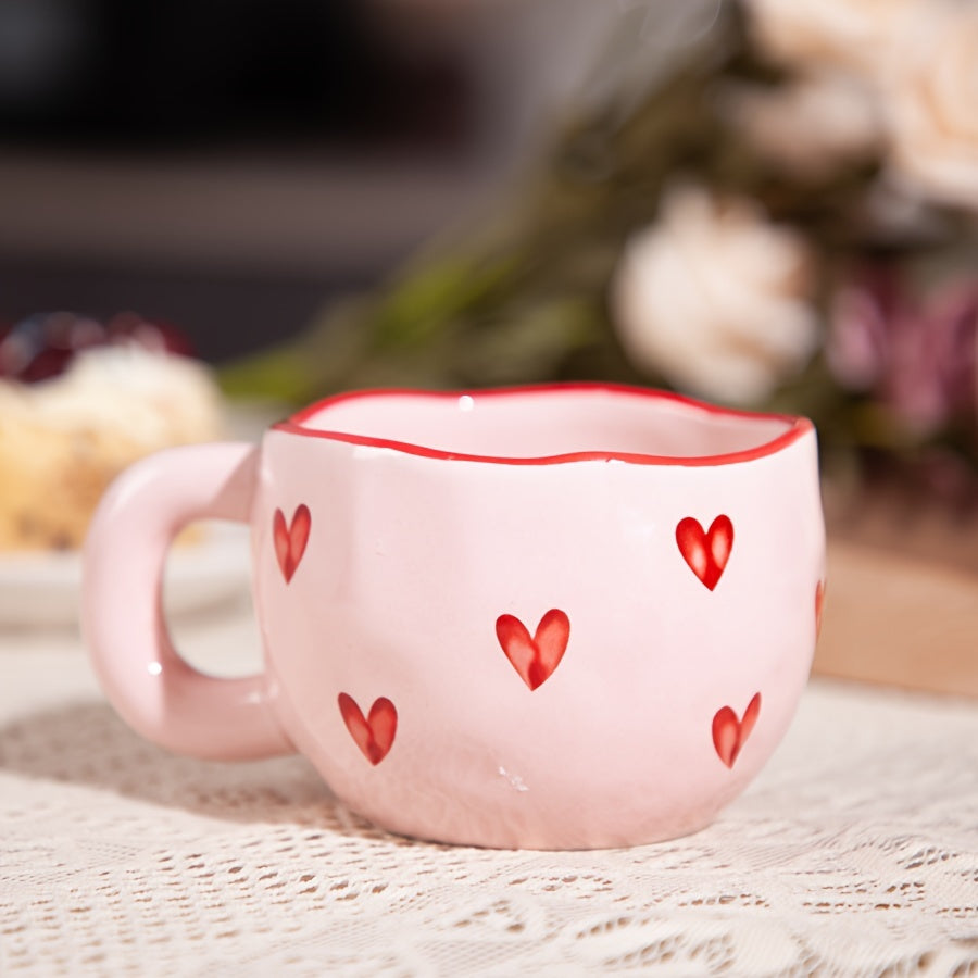 1pc Ceramic Coffee Mug with Red Heart Design, 7.4oz/220ml, Insulated, Reusable Cup for Latte, Tea, Milk - Machine Washable, Dishwasher & Microwave Safe for Home and Office Use, Coffee Cup