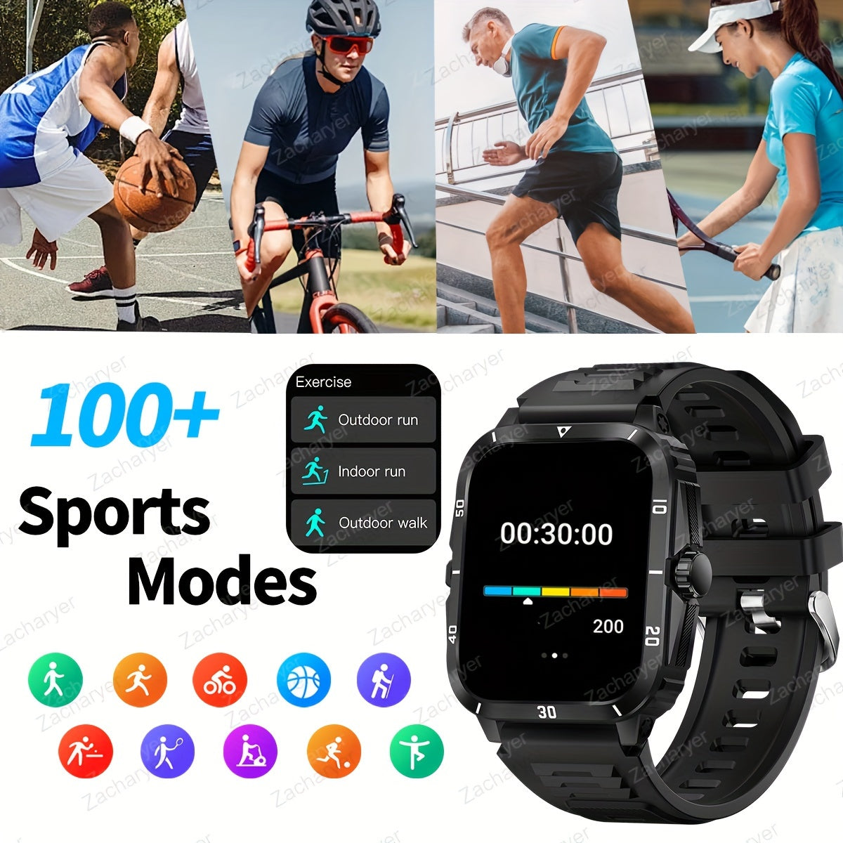 [Smart Sports Watch] Wireless Sports Smartwatch - Smart Watch for Android Phones & iPhone with Long Battery Life, HD Large Screen, Music Control, Weather Forecast, Sedentary Reminder, Step Monitoring, Unisex Design