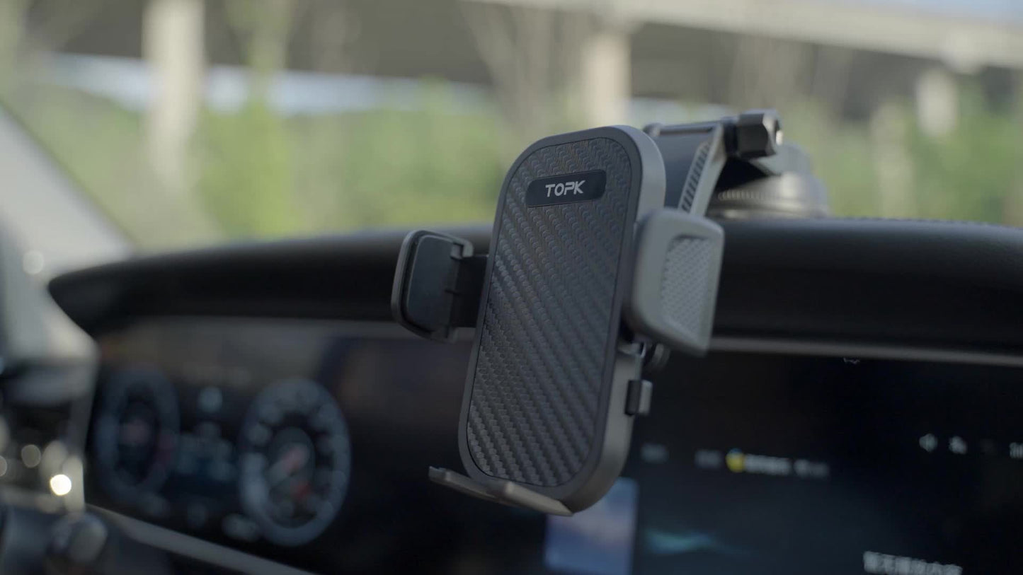 TOPK D42C Car Dashboard Phone Holder - Adjustable Vertical & Horizontal Mount, Strong Adhesion, Includes Bonus Pads, Compatible with All Phones, Waterproof ABS Material, Car Phone Mount|Sleek Car Accessory|Textured Surface Gr