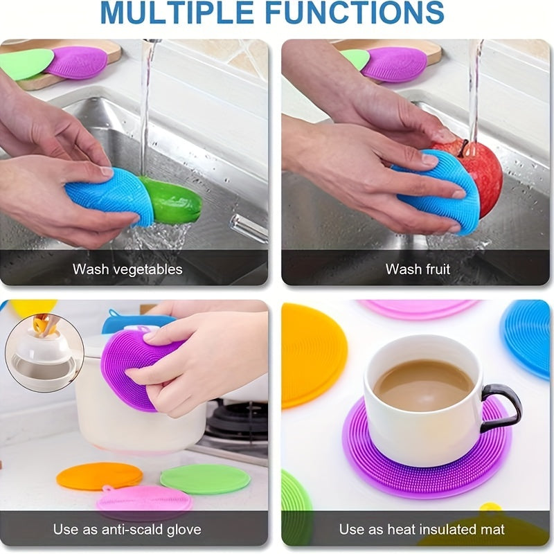 5pcs Food-Grade Silicone Sponges - Versatile Kitchen Scrubbers for Dishes, Pots, Fruits & Veggies - Sustainable Cleaning Supplies