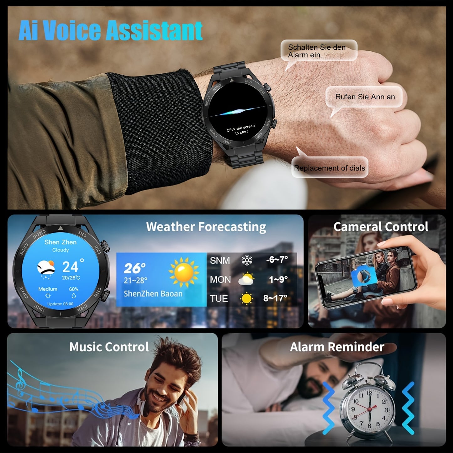 1.52"HD Touch Screen Smart Watch For, With Answer & Make Calls, Messages Notifications, 100+ Sports Modes, Pedometer, Calories, Outdoor Activity Fitness Tracker Smartwatch For Men Android And IOS Phones, Gifts For Friends