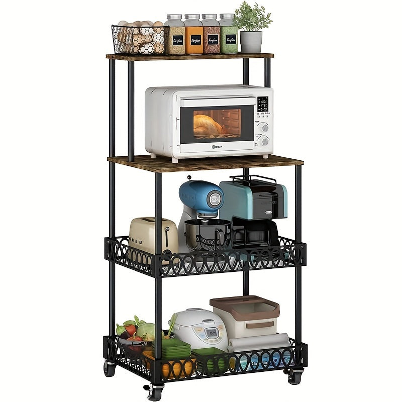 [Stainless Steel Microwave Stand] 4-Tier Stainless Steel Microwave Stand with Wheels - Versatile Kitchen & Restaurant Storage Solution