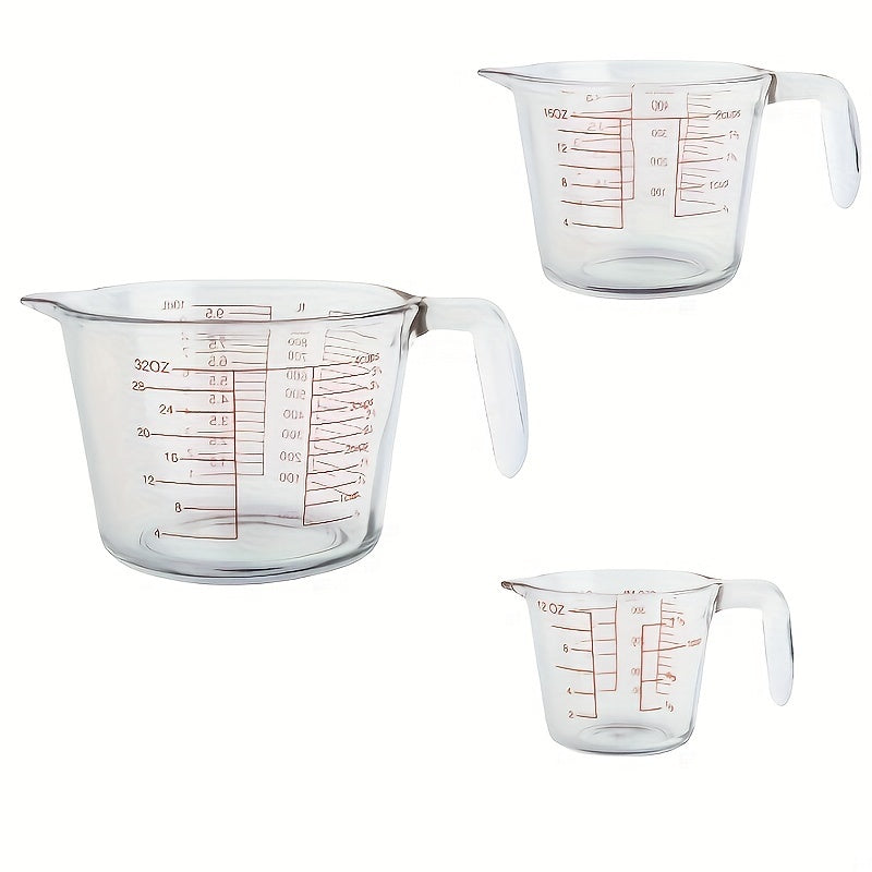 1/3pcs Glass Measuring Cup Set, Including 1 Cup, 2 Cup, 4 Cup Tempered Glass Liquid Measuring Cups, Handle And 4 Ratio (oz, Cup, Ml, Deciliter) Dishwasher, Refrigerator, Microwave And Preheated Oven, Kitchen Essential Tool Gl