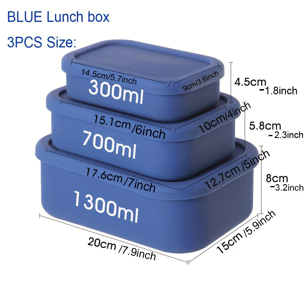 3pcs Silicone Bento Lunch Box Set with Lids - Airtight, Microwave & Dishwasher Safe Food Storage Containers in Green/Pink/Blue - Perfect for School, Office, Camping & Picnics (10oz, 23.6oz, 44oz)