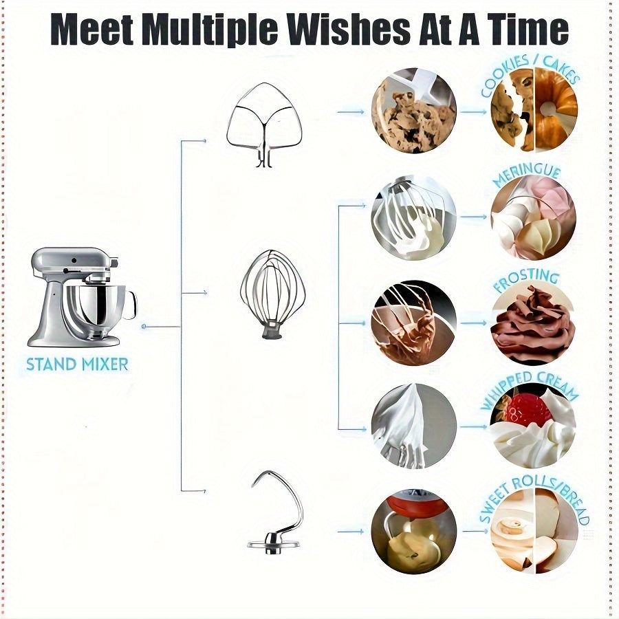 4-Piece Stainless Steel Mixer Bowl Kit - Parts & Accessories Blender Replacement Parts - Heavy Duty, Dishwasher Safe, Fits 4.5-5QT Tilt-Head Stand Mixer, Includes Dough Hook, Beater, Wire Whip, and Bowl for Efficient Mixing a