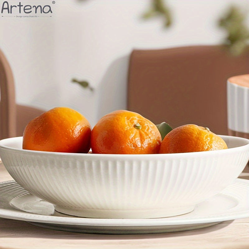 Large Ceramic 4pcs Artena Pasta Bowls - 32oz/35oz, 7.9''/8'' Embossed Soup Bowls - White Serving Bowls for Entertaining, Microwave Dishwasher Oven Safe