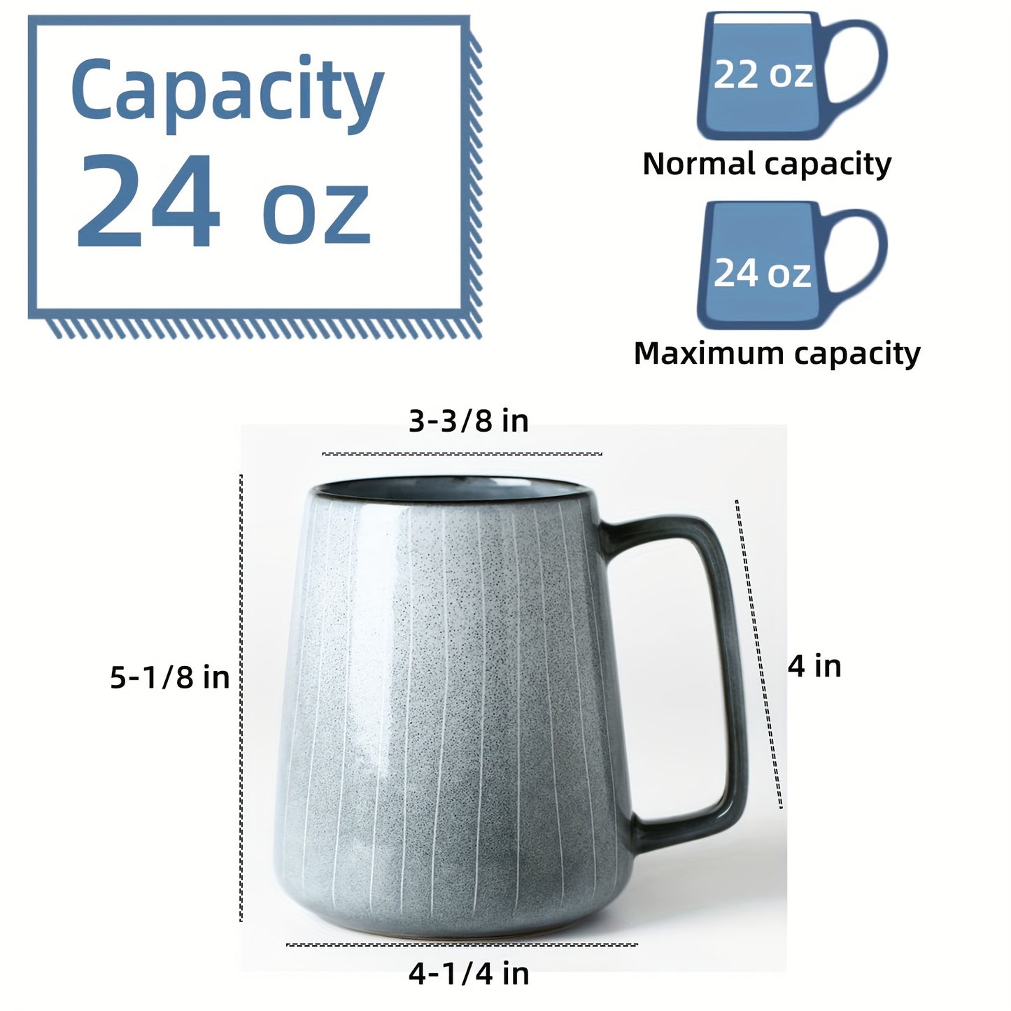 1pc 24 oz Ceramic Coffee Mug with Large Handle Microwave and Dishwasher Safe, Easy-Grip Office and Home Tea Cup  No Assembly Required, Without Additional Components grey