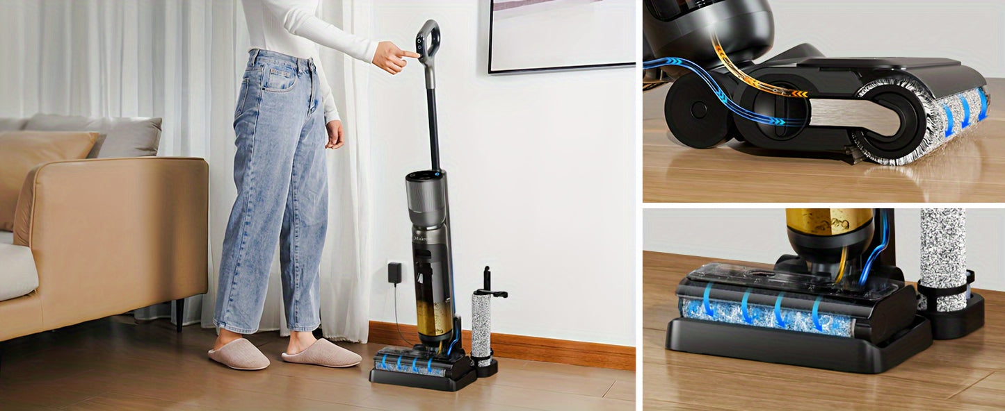 Maircle F1 Cordless Wet Dry Vacuum Cleaner, Lightweight Cordless Floor Washer With Voice Assistance, LED Screen Multi-Surface Vacuum Mop All In One With Self-Cleaning For Hardwood Floors