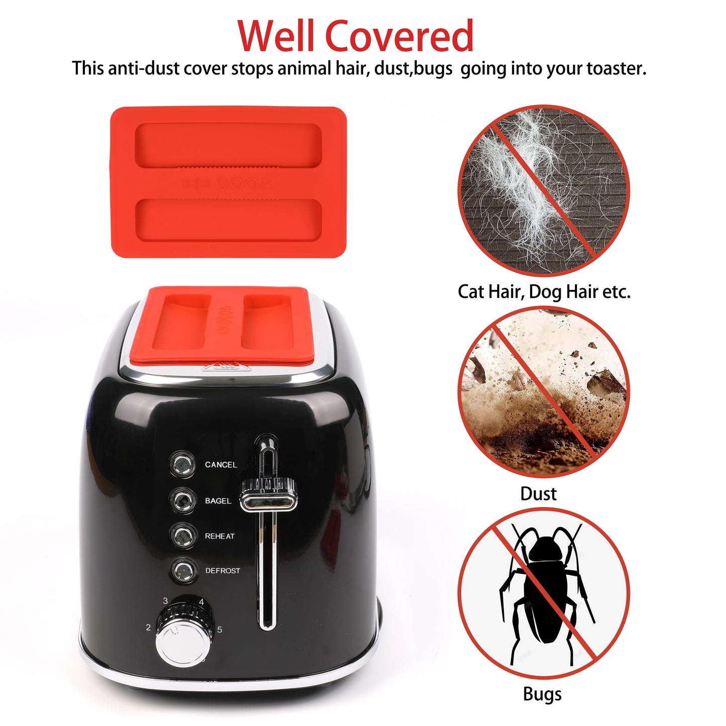 1pc Red Dustproof Dust Cover For 2 Slice Toaster, BPA Free, Food Safety Silicone Protecting Toaster From Dust, Dirt, Cat Hair, Dog Hair, Spills, Splash, Critters, Buggs And Smudges, Silicone Toaster Lid,, Toaster Top Cover, K