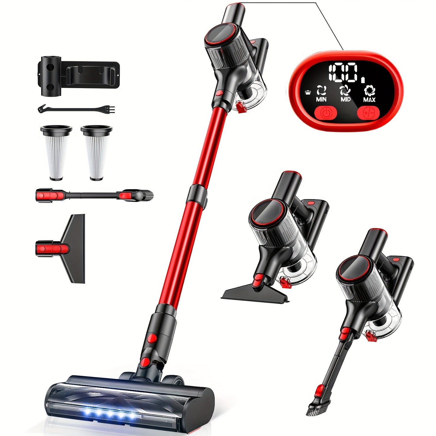 Cordless Vacuum Cleaner, 30Kpa 8 In 1 Lightweight Stick Vacuum With Sofa Brush, High-speed Motor, Anti-Tangle Brush With Green Light, 40mins Runtime Rechargeable Vacuums For Hardwood Floor, Carpet, Pet Hair, Pink