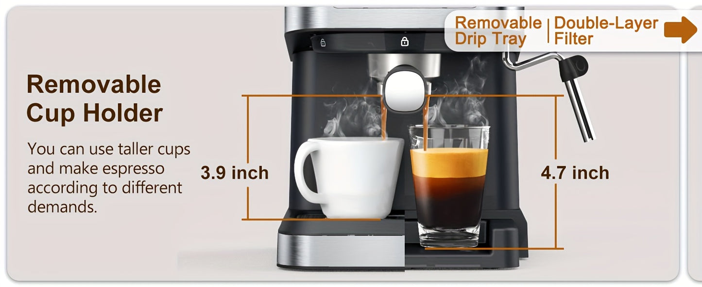 ICUIRE Espresso Machine with Milk Frother, Free milk bubble cup, 20 Bar Pump Pressure Coffee Machine, 1.5L/50oz Removable Water Tank, 1050W Semi-Automatic Espresso/Latte/Cappuccino Machines for Home Barista, Office, kitchen A