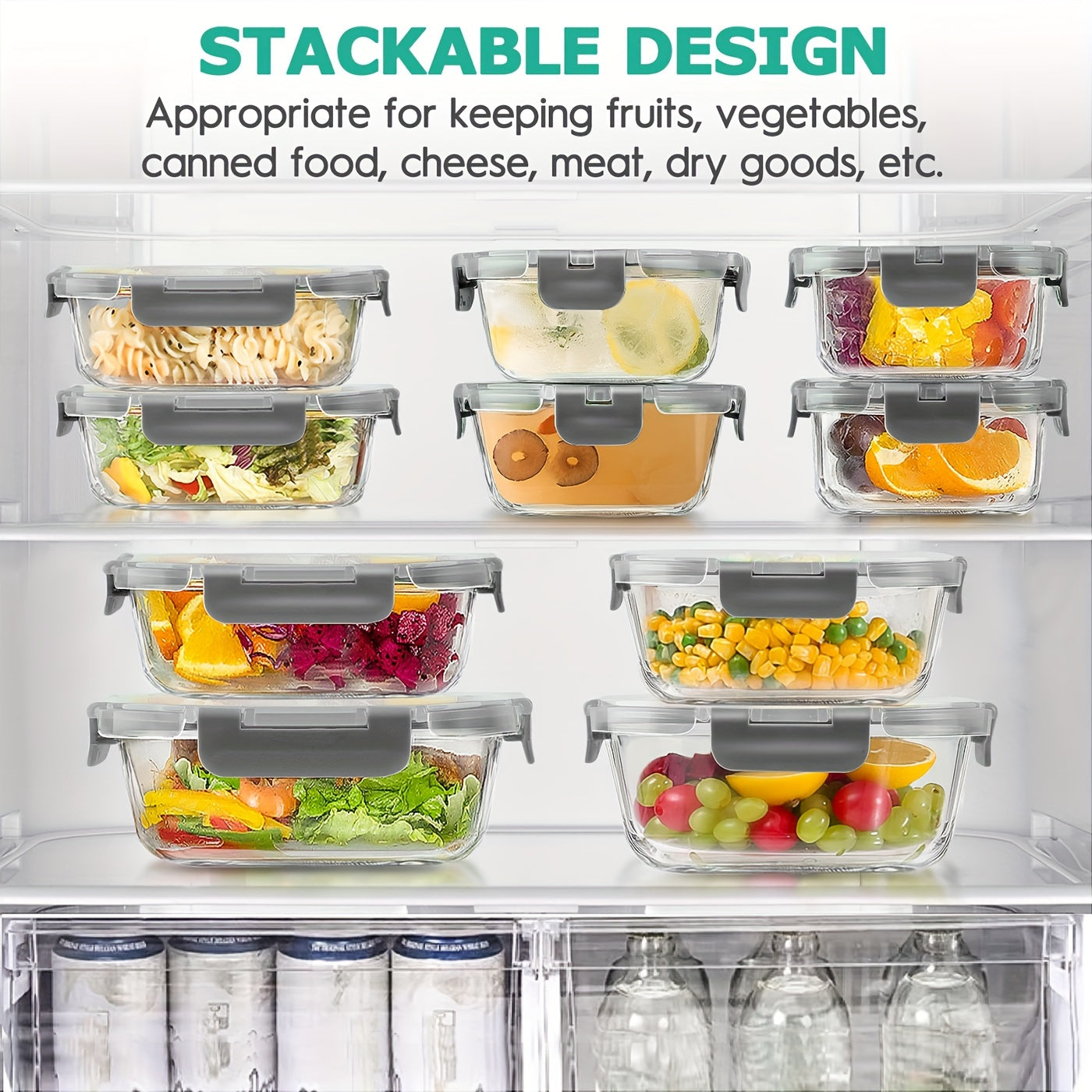 34pcs Glass Food Storage Containers Set, BPA-Free, Airtight & Leak Proof, Dishwasher, Microwave, Oven, Freezer Safe, Multipurpose Rectangle Containers with Flip Top Lids, Grey (17 Containers & 17 Lids)