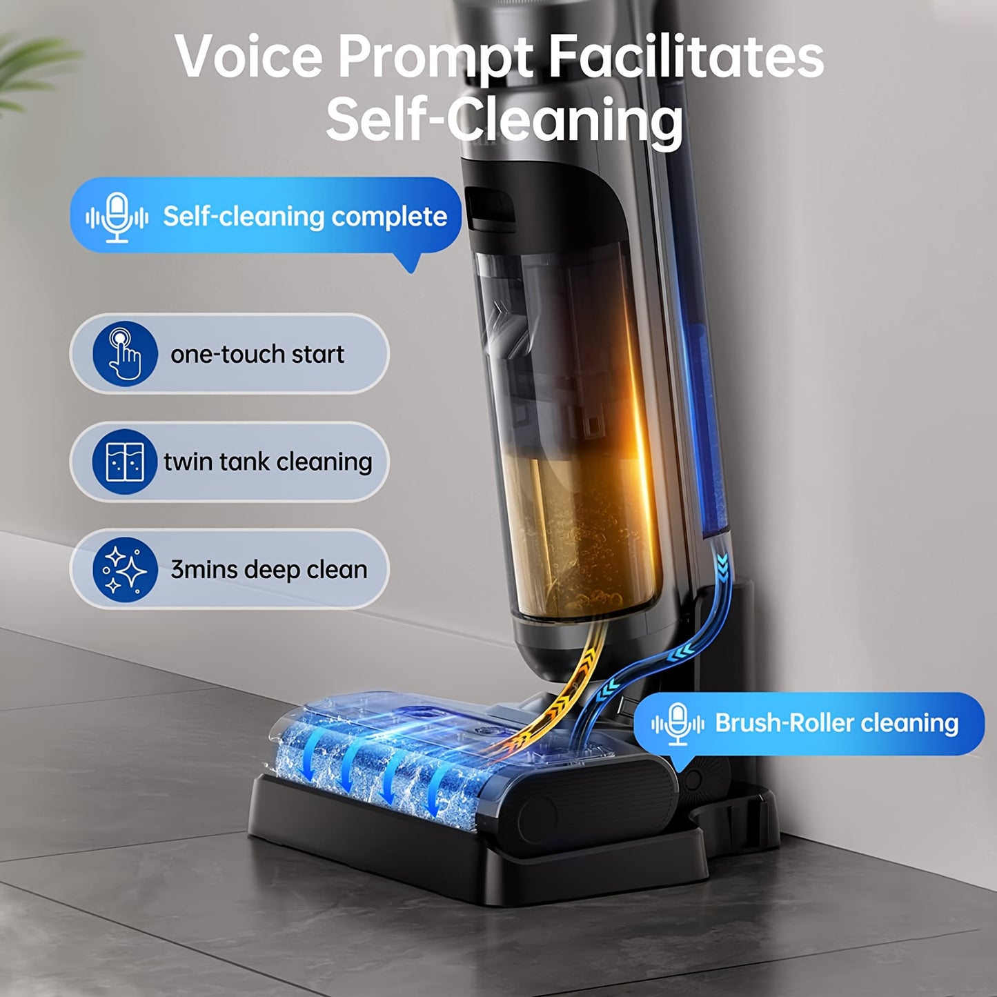 Maircle F1 Cordless Wet Dry Vacuum Cleaner, Lightweight Cordless Floor Washer With Voice Assistance, LED Screen Multi-Surface Vacuum Mop All In One With Self-Cleaning For Hardwood Floors