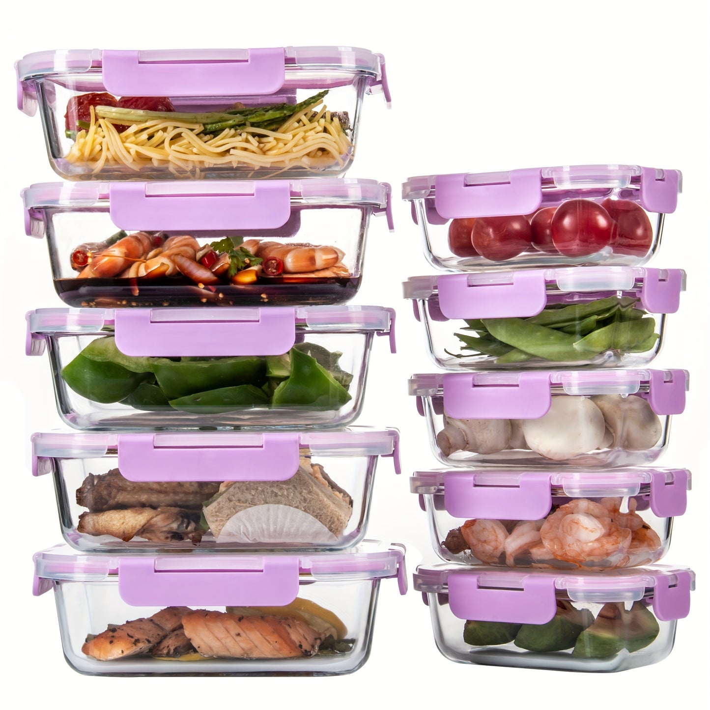 10 Pack Glass Food Storage Containers with Airtight Lids, Leak-Proof Meal Prep Containers with Lids, Dishwasher/Microwave/Freezer Safe