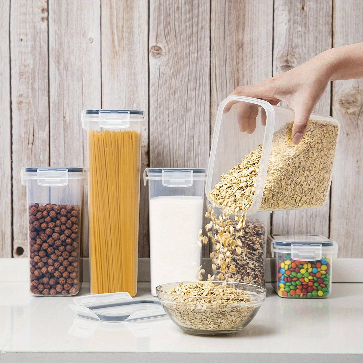 9Pcs Airtight Food Storage Containers With Lids, BPA Free, Plastic Kitchen And Pantry Canisters For Cereal, Dry Food, Flour And Sugar, Dishwasher Safe