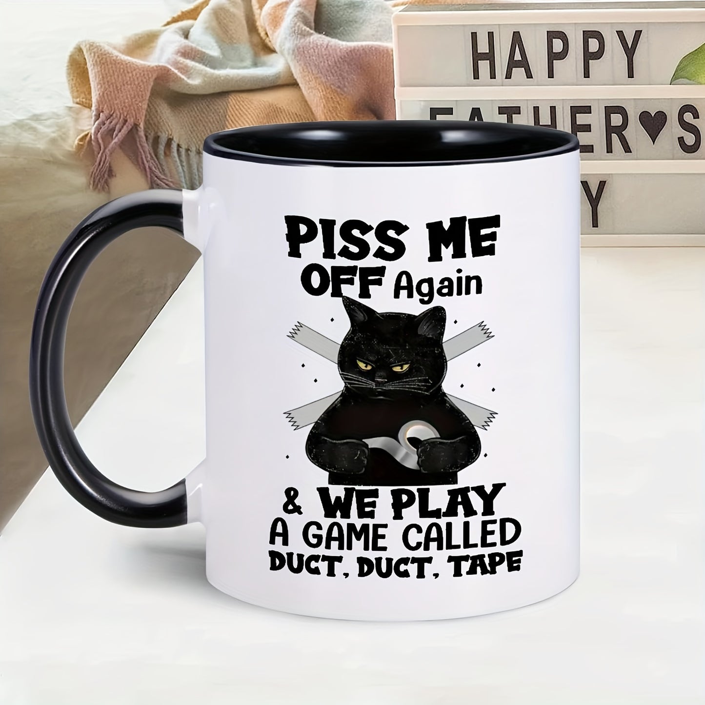 1pc Whimsical Black Cat Design Ceramic Coffee Mug - 11oz Large Capacity, Durable, Home Office Essential for Coffee Lovers - Unique Gift Idea, Dishwasher and Microwave Safe