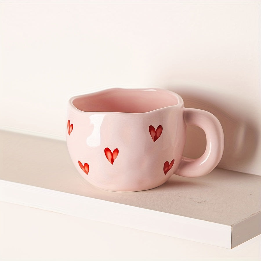 1pc Ceramic Coffee Mug with Red Heart Design, 7.4oz/220ml, Insulated, Reusable Cup for Latte, Tea, Milk - Machine Washable, Dishwasher & Microwave Safe for Home and Office Use, Coffee Cup