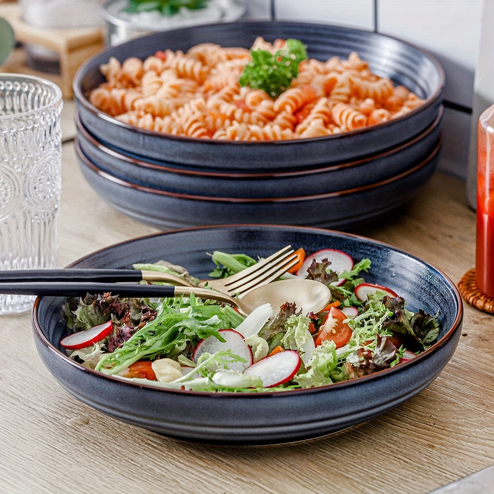 4pcs 9.2 Inch Large Pasta Bowls Set Of 4, 40oz Big Salad Bowl Set Of 4, Ceramic Plates Set, Shallow Bowls, Ceramic Bowls Set Microwave And Dishwasher Safe, Farmhouse Style HVH