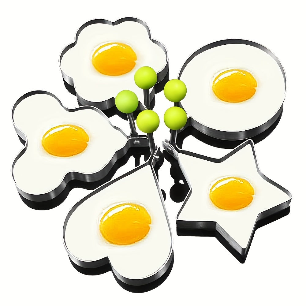 5PC Cute Egg Circles - Stainless Steel Egg Molds for Omelets, Chicken Rolls - Kitchen Appliances & Accessories - Perfect for Breakfast & Fun Cooking - Great Gift for Foodies & Families