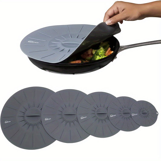 5pcs Heat Resistant Microwave Covers - Reusable Silicone Suction Lids, 5 Sizes (4-11.7 Inch) for Bowls, Pots, Pans, Cups - Microwave, Stovetop, Oven, Fridge & Freezer Safe, Dishwasher Safe, Splatter Prevention, Great Holiday