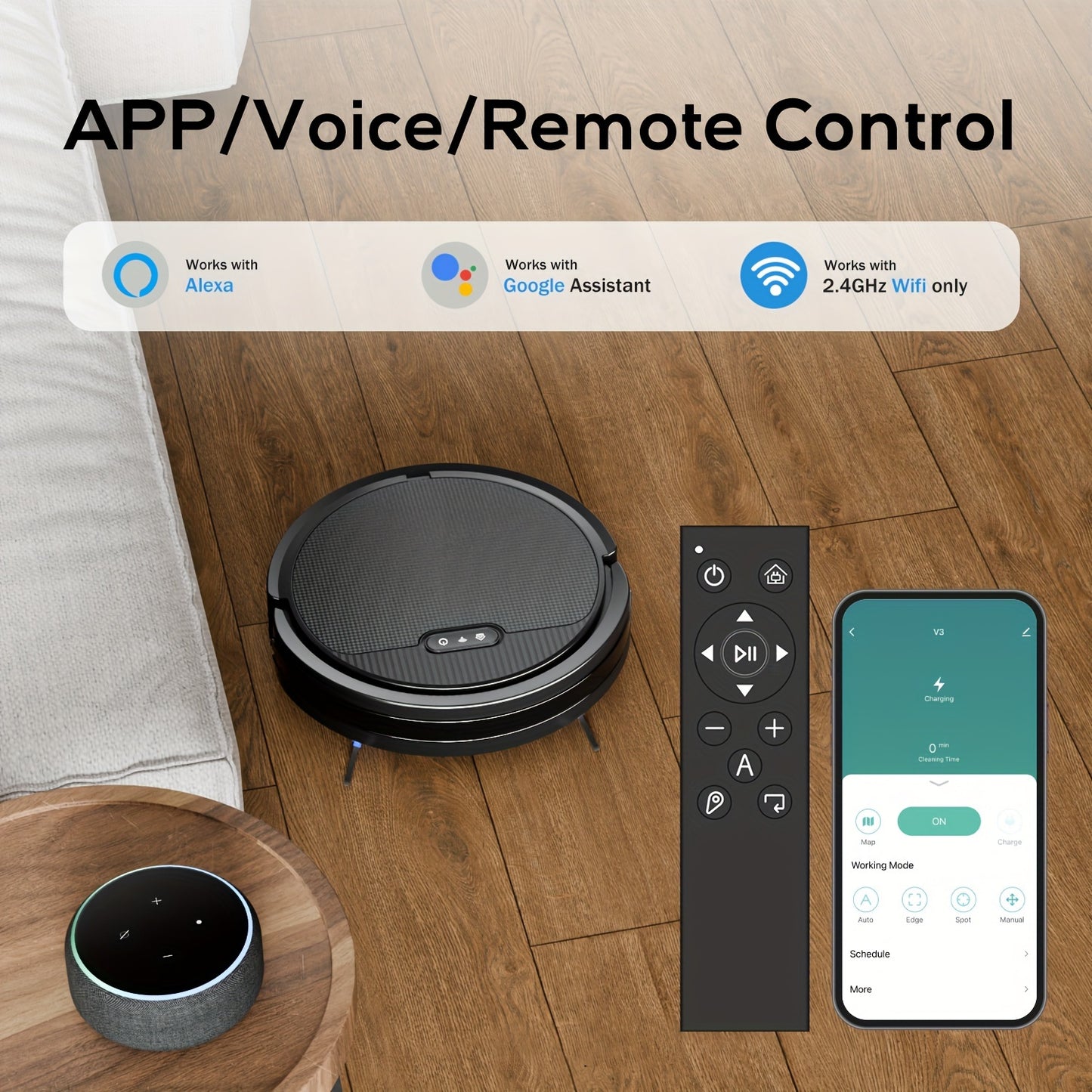 120 Mins Runtime Robot Vacuum Cleaner, Strong Suction, Slim, Wi-Fi/App/Alexa Control, Automatic Self-Charging, Robot Vacuum And Mop Combo, Ideal for Pet Hair Hard Floor and Daily Cleaning, Black