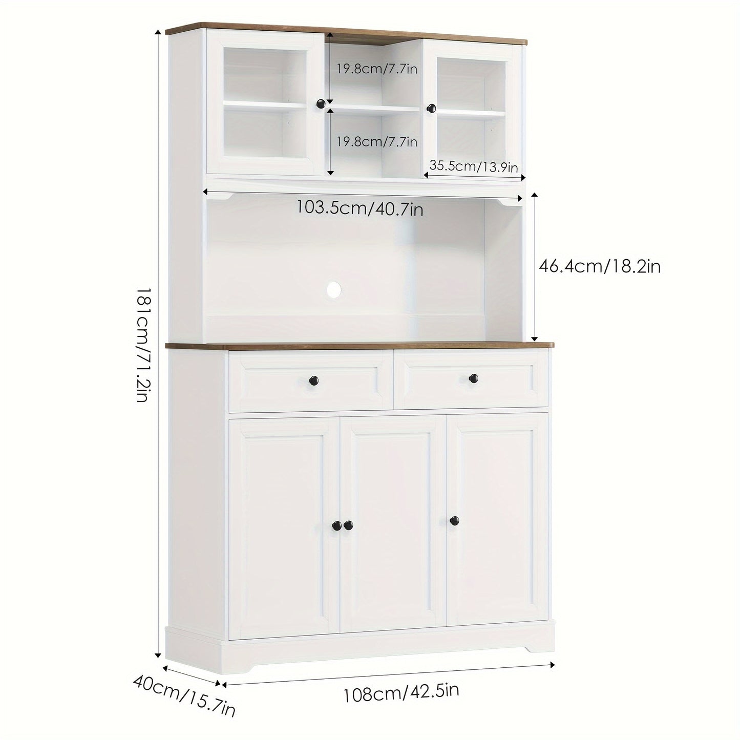 FULTRU Kitchen Pantry Storage Cabinet, Freestanding Hutch Cabinet with Buffet Cupboard, Utility Pantry with Microwave Stand, Tall Kitchen Cabinets with Adjustable Shelves for Kitchen