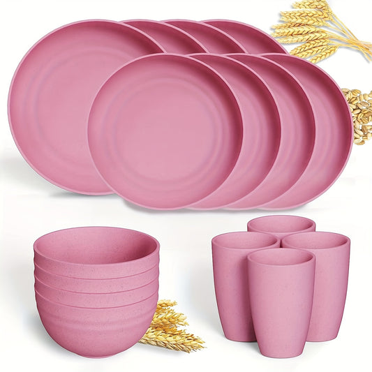 16pcs Unbreakable Wheat Straw Dinnerware Sets, Lightweight Plates Cups And Bowls Sets, Dishwasher Microwave Safe, For RV Outdoor Camping