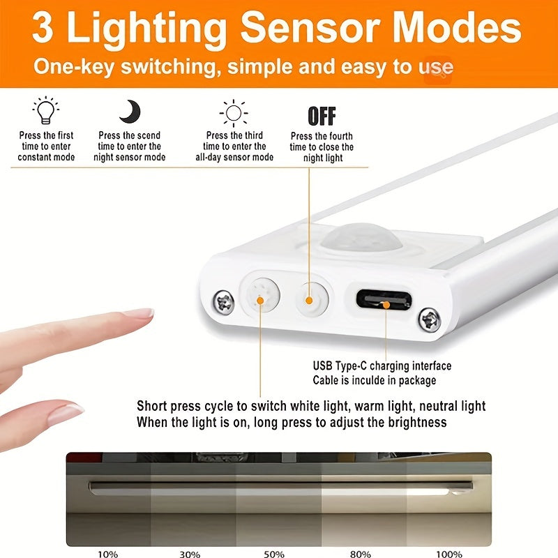 15.74inch ultra-thin motion sensor under cabinet light, usb charging with magnetic night light, 3-tone light cabinet light, for kitchen, cabinets, bedrooms, wardrobes interior lighting (black)