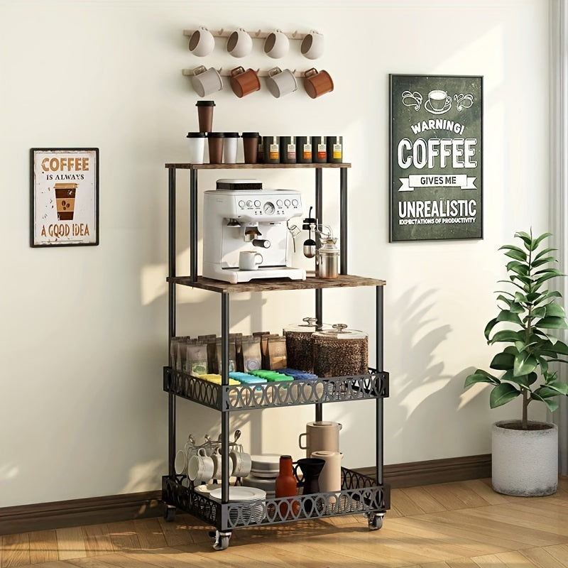 [Stainless Steel Microwave Stand] 4-Tier Stainless Steel Microwave Stand with Wheels - Versatile Kitchen & Restaurant Storage Solution