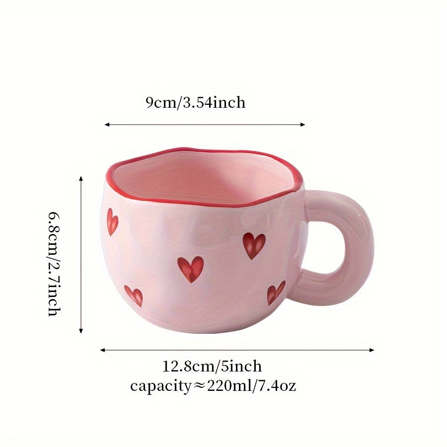 1pc Ceramic Coffee Mug with Red Heart Design, 7.4oz/220ml, Insulated, Reusable Cup for Latte, Tea, Milk - Machine Washable, Dishwasher & Microwave Safe for Home and Office Use, Coffee Cup