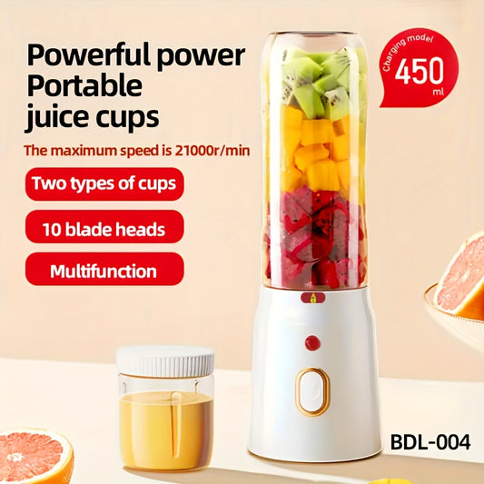Portable USB Rechargeable Juicer Blender, Personal Smoothie Maker With Dual Cups, 1500mAh Battery Powered, Multifunctional For Fruits, Ice, And Food