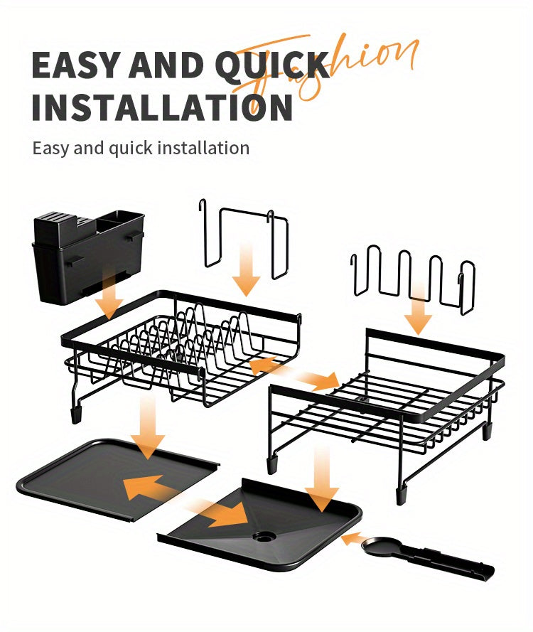 1pc Large Dish Drying Rack, Extendable Dish Rack, Multifunctional Dish Rack For Kitchen Counter, Anti-Rust Drying Dish Rack With Cutlery & Cup Holders, Home Kitchen Accessories
