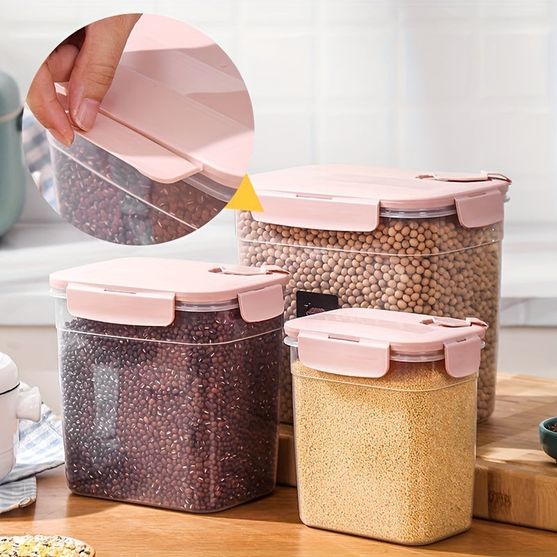 [Popular Choice] 3pcs Food Storage Container Set, Transparent Plastic Sealed Cans with Flip Lids, Microwave Safe, Reusable for Snacks, Dried Fruits & Grains - 0.32/0.61/1.0gal in Pink/Gray
