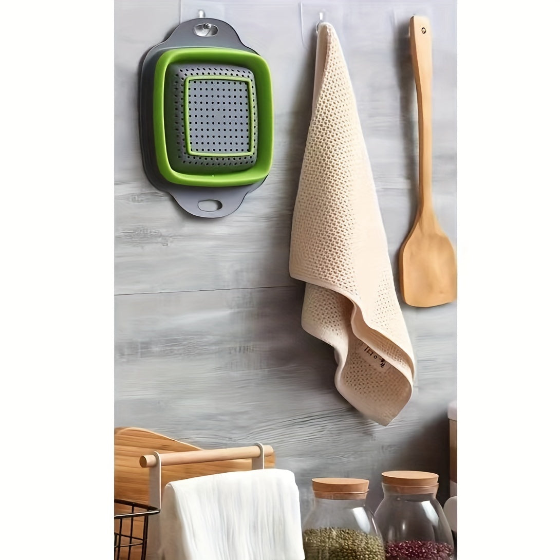 2pcs, Foldable Silicone Colander, Vegetable Washing Basket Strainer, Kitchen Sink Folding Square Drain Basket, Fruit And Vegetable Basket, Kitchen Accessaries