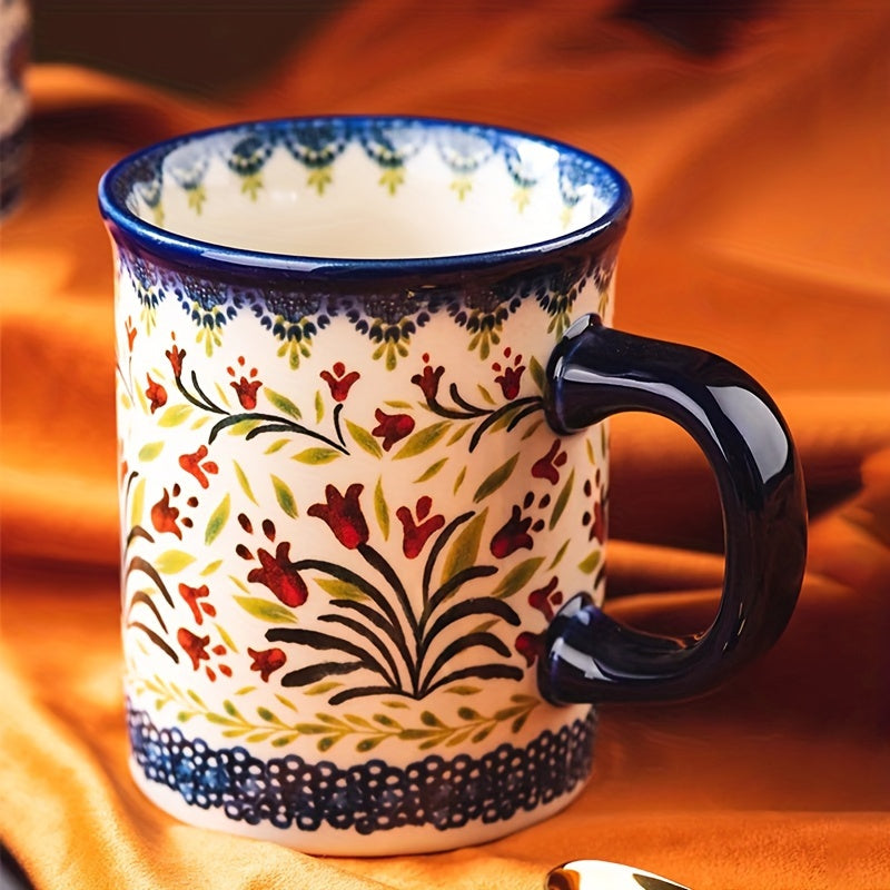 Hand-Painted Floral Ceramic Coffee Mug with Handle - Microwave Safe, Insulated for Hot & Cold Drinks, Perfect for Summer & Winter Beverages, Ideal Gift for Christmas, Weddings, Birthdays, Valentine's Day