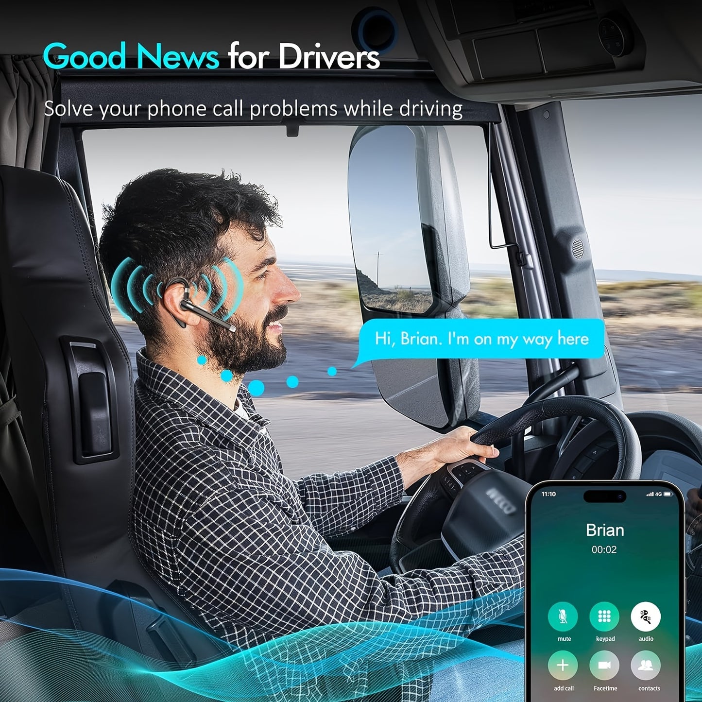 Long-Lasting Wireless Earphones - Earbud Headphones with Microphone, 120-Hour Standby, Suitable for Offices, Truck Drivers, and Compatible with IOS/Android Phones