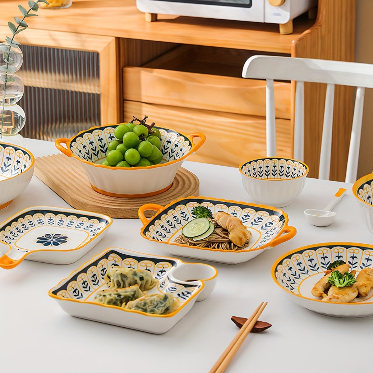 8 Pieces Ceramic Dinnerware Set, Scandinavian Ins Style Bowlware Dinner Plate, Colorful Salad Plate, Dessert Plate, Appetizer Plate, Lunch Porcelain Plate, Dishwasher Safe, Oven Safe, Microwave Safe, Home Kitchen Tableware Se