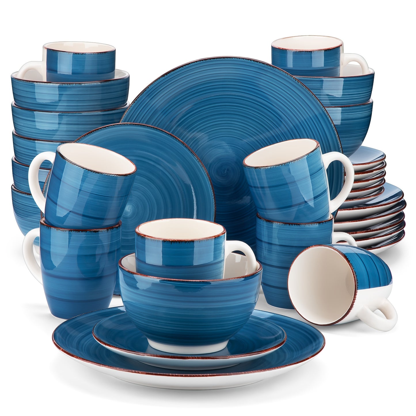 32-Piece Handpainted Stoneware Dinnerware Set - Artisanal Dining Delight for 8, Including Dishes & Plates - Scratch-Resistant, Microwave & Dishwasher Safe