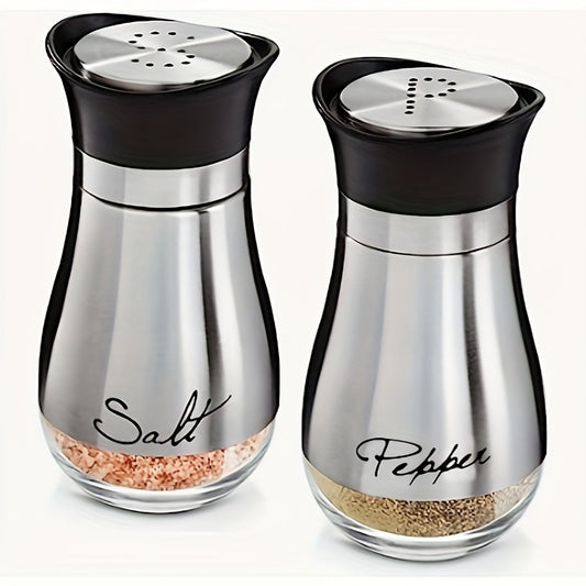 1set Salt And Pepper Shakers Set, 4 Oz Glass Bottom Salt Pepper Shaker With Stainless Steel Lid For Kitchen Gadgets Cooking Table, RV, Camp, BBQ Refillable Design (Silvery)