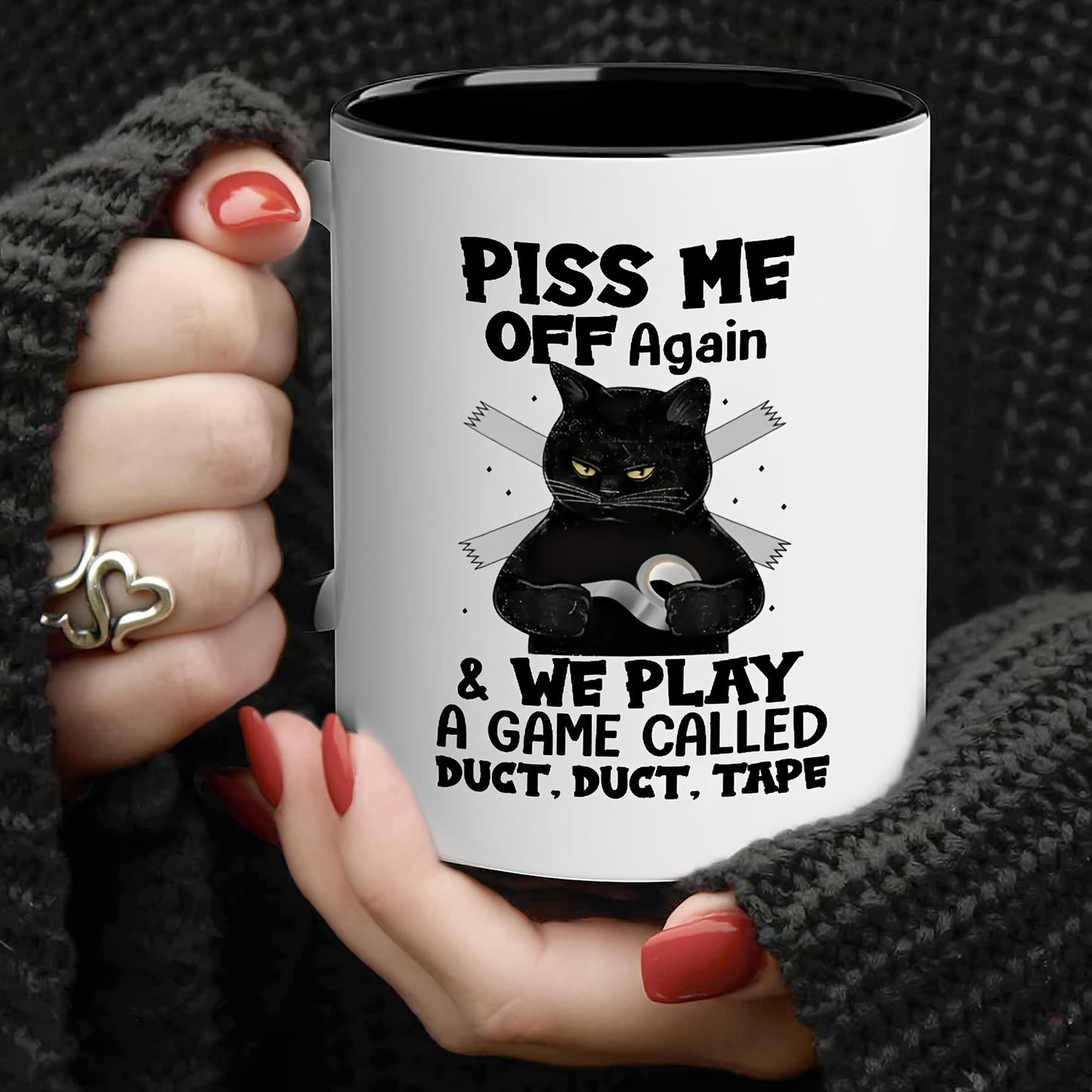 1pc Whimsical Black Cat Design Ceramic Coffee Mug - 11oz Large Capacity, Durable, Home Office Essential for Coffee Lovers - Unique Gift Idea, Dishwasher and Microwave Safe
