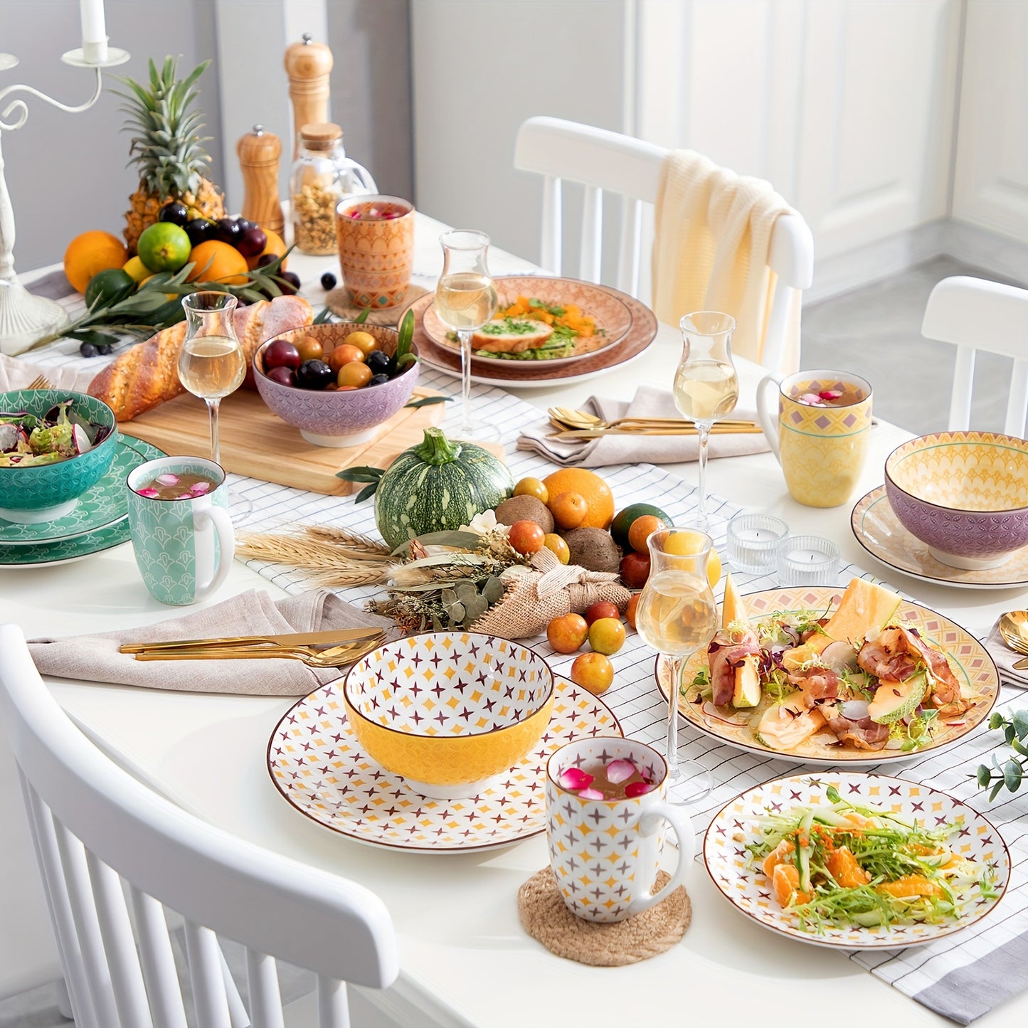Exquisite Japanese Style Porcelain Dinnerware Set - 16 Pcs for 4, Including Plates & Bowls - Premium Quality, Microwave & Dishwasher Safe, Effortless Elegance for Your Dining Experience