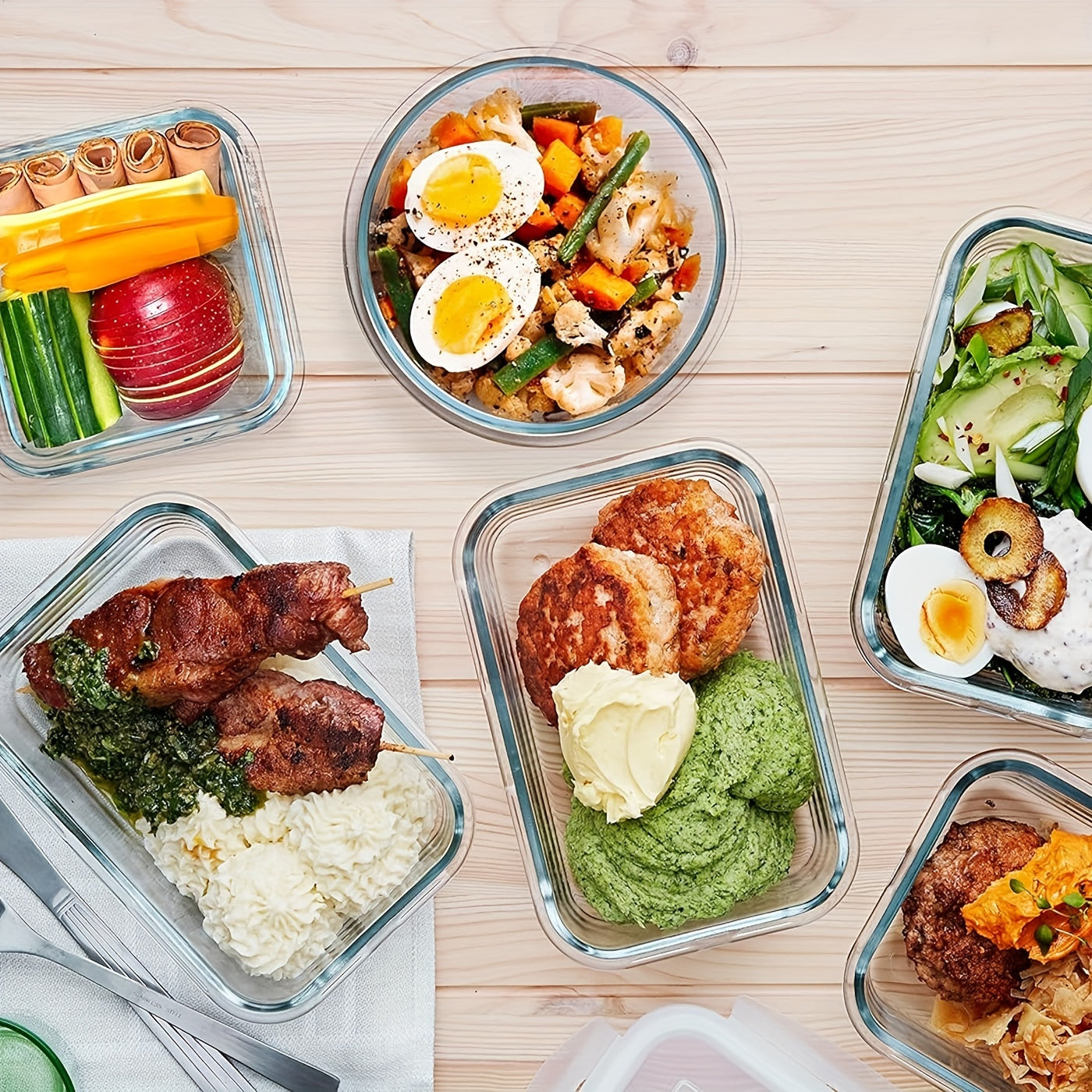 15pcs Glass Food Storage Containers with Snap Locking Lids Glass Meal Prep Containers Set - Airtight Lunch Containers, Microwave, Oven, Freezer and Dishwasher