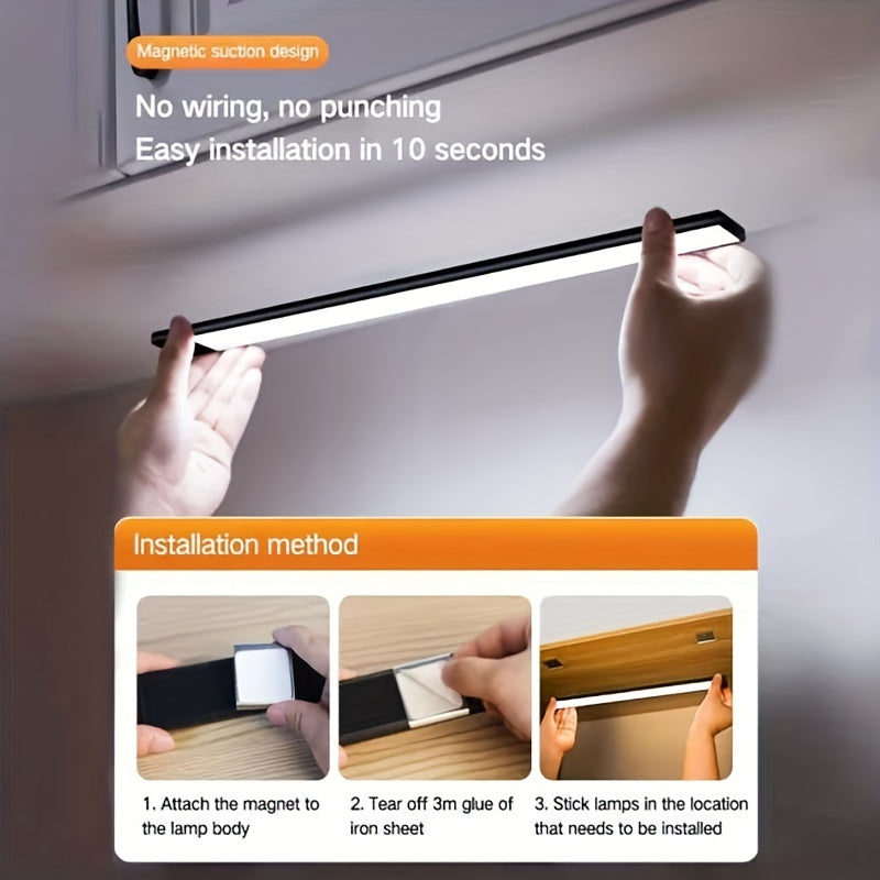 15.74inch ultra-thin motion sensor under cabinet light, usb charging with magnetic night light, 3-tone light cabinet light, for kitchen, cabinets, bedrooms, wardrobes interior lighting (black)