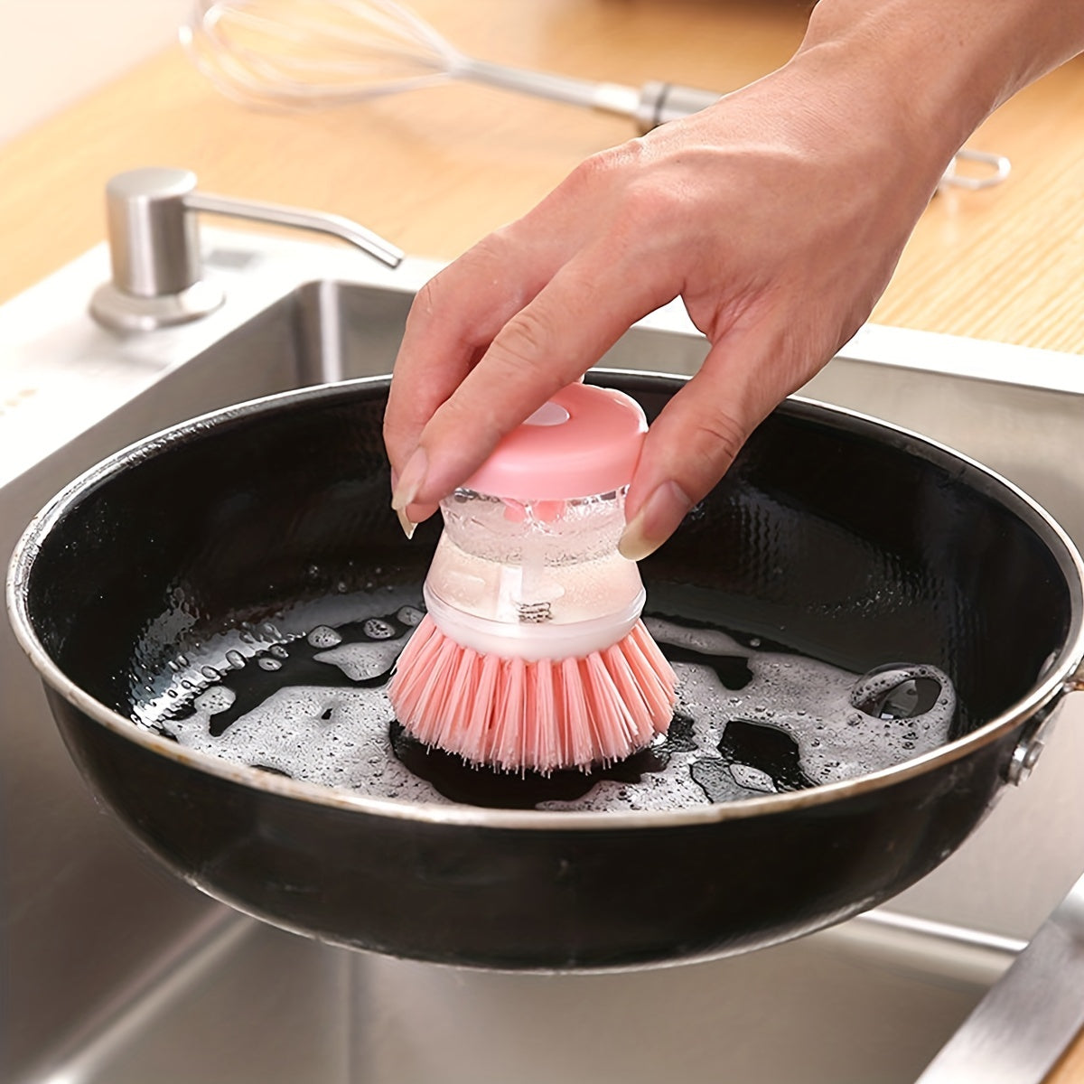 1pc Ceramic Soap Dispenser Dish Brush: Perfect For Dishes, Pots, Pans & Kitchen Sinks - Household & College Dorm Essentials!