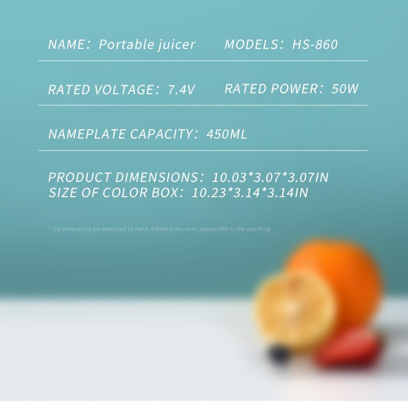 1500mAh Cord Travel Mini Juicer - Portable Citrus Juicers for Shakes and Smoothies - High-Speed Blender with 50W Power, Compact Size for Kitchen and On-The-Go Use